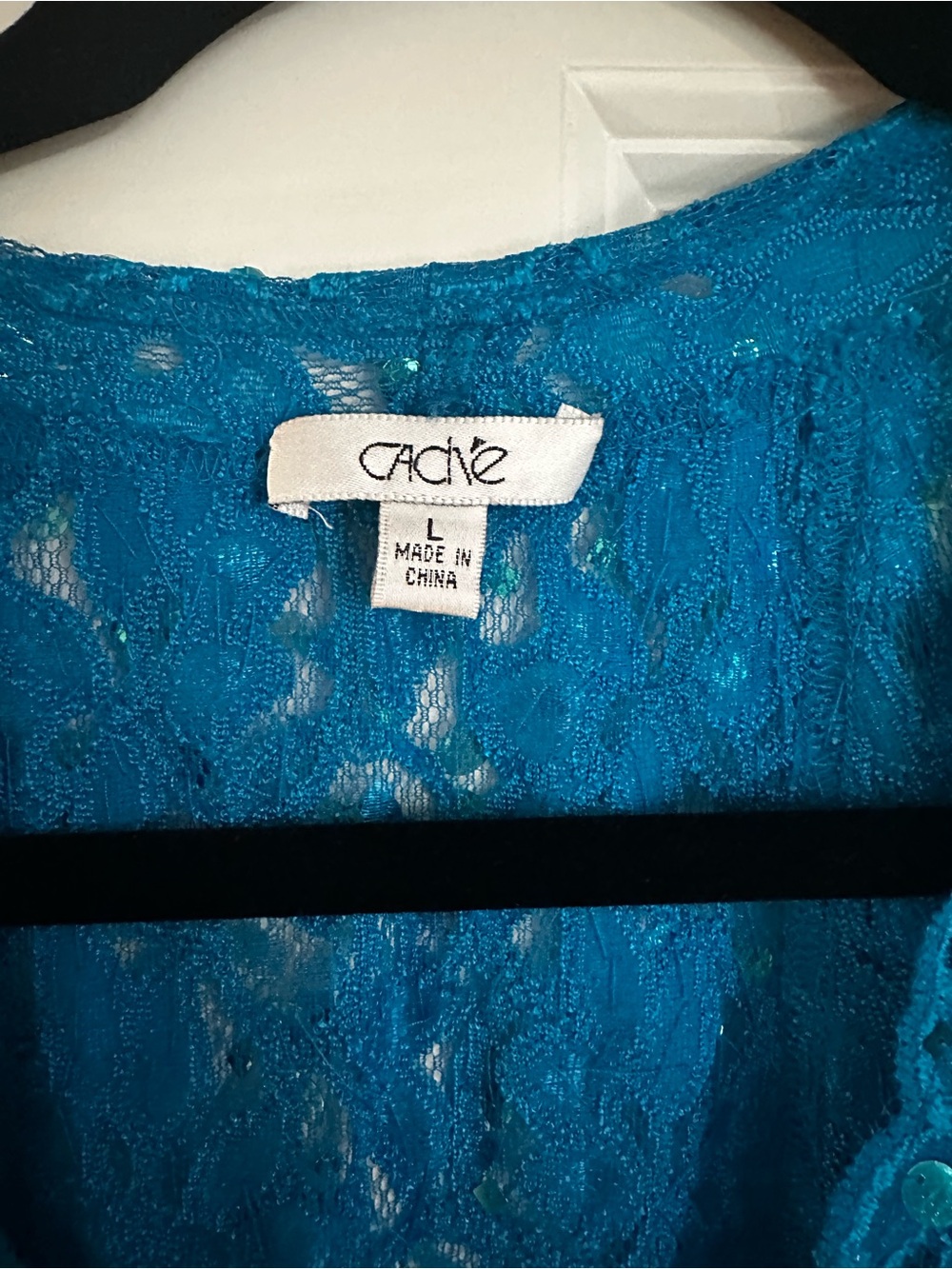 Cache Teal Lace Sequin Top - Picture 3 of 4